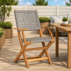Foldable Grey Acacia Wood Chairs for Patios - 2 pcs