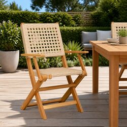 Outdoor Chairs 2 pcs Beige Foldable Garden Seating Acacia Wood Poly Rattan