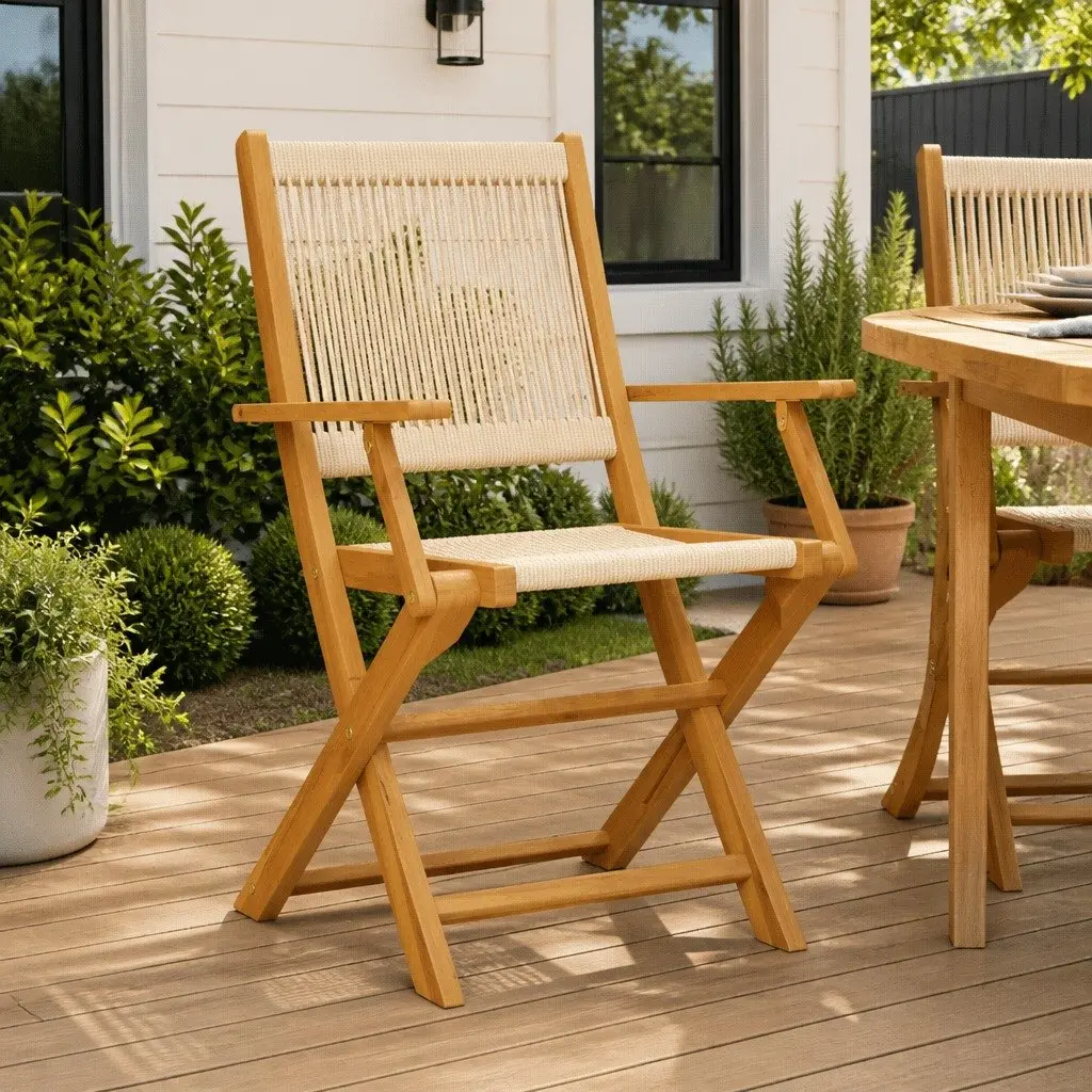 Garden Chairs Solid Acacia Wood Foldable 2 Pcs Beige Outdoor Seating