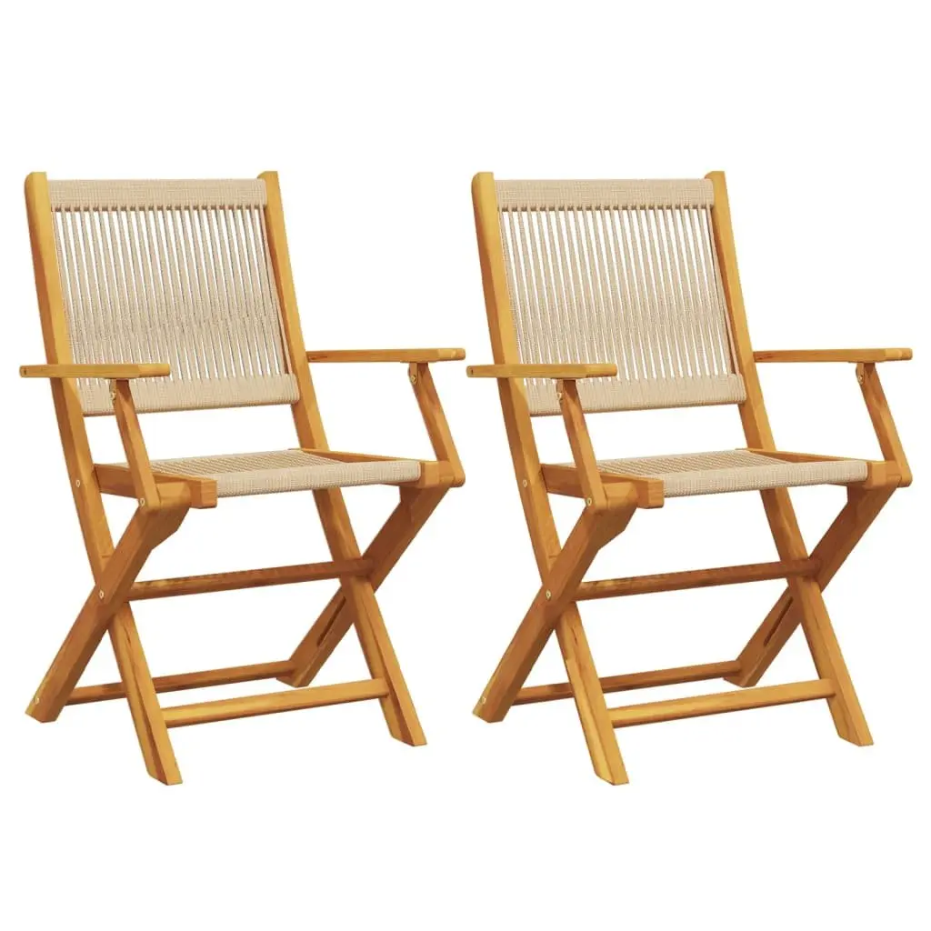 Garden Chairs Solid Acacia Wood Foldable 2 Pcs Beige Outdoor Seating