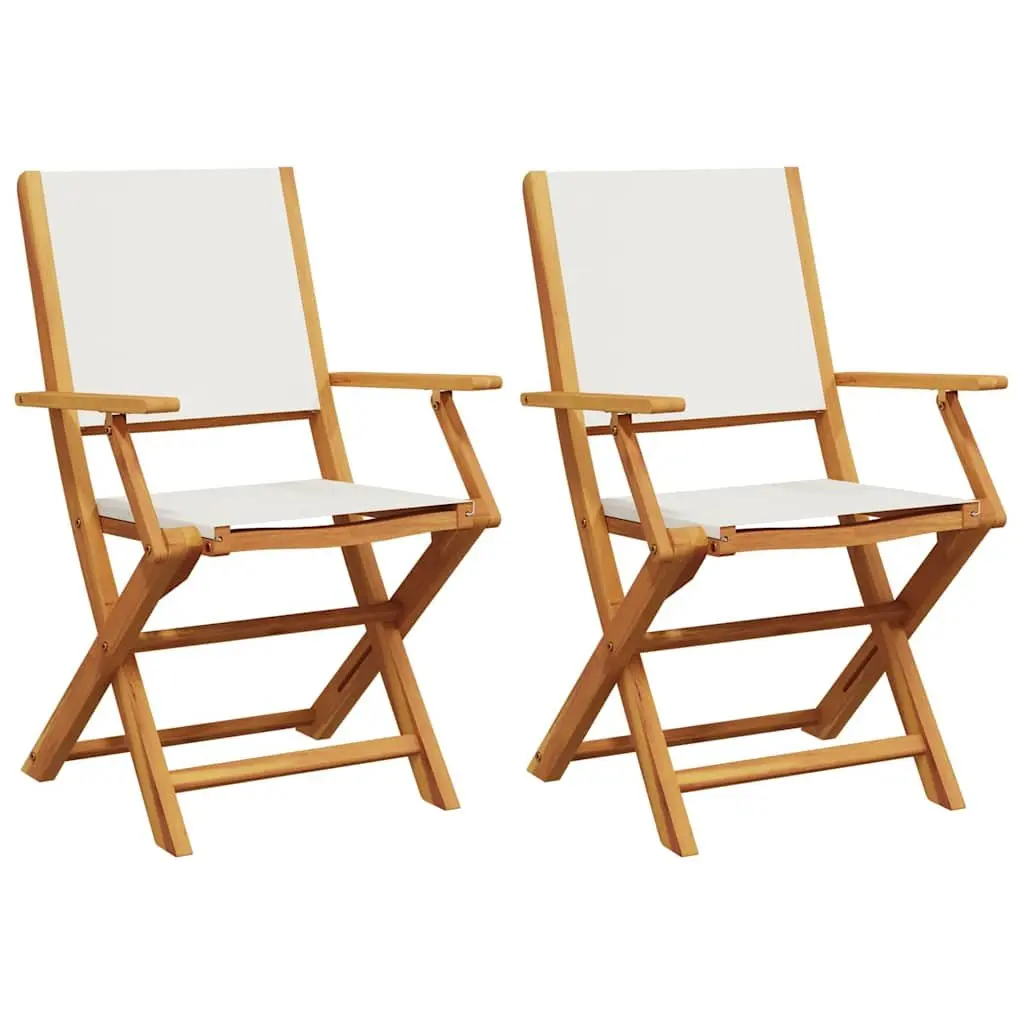 Folding Garden Chairs Solid Acacia Wood 2 Piece Set White Fabric Seating