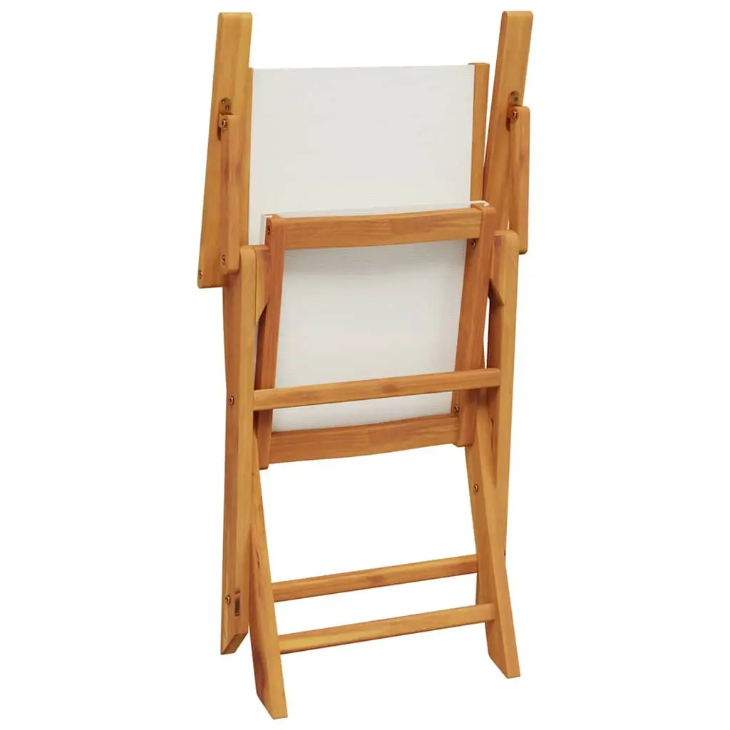 Folding Garden Chairs Solid Acacia Wood 2 Piece Set White Fabric Seating