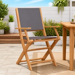 Outdoor Chairs Set of 2 Anthracite Folding Garden Seating Solid Wood Acacia