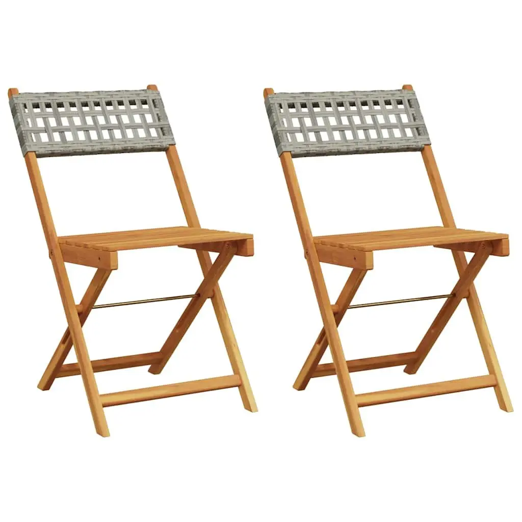 Acacia Wood Rattan Bistro Chairs Grey Folding Outdoor Garden Seating 2 Piece