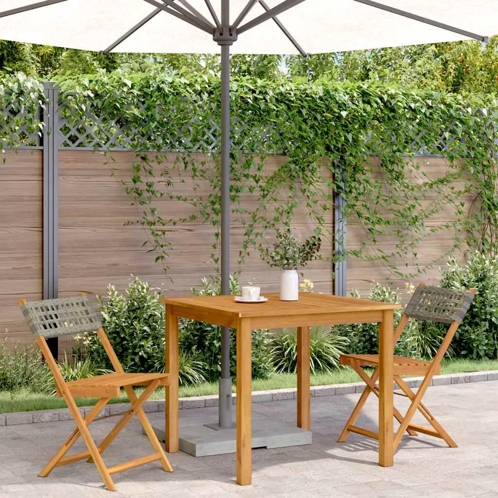 Acacia Wood Rattan Bistro Chairs Grey Folding Outdoor Garden Seating 2 Piece