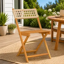2 pcs Beige Folding Bistro Chairs for Outdoor Use
