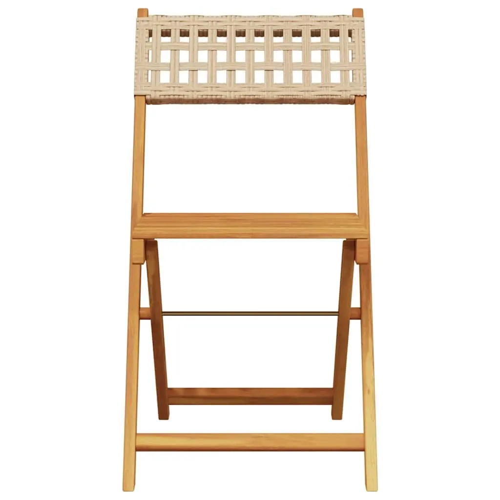 Bistro Chairs Solid Acacia Wood Poly Rattan Folding 2 pcs Beige
