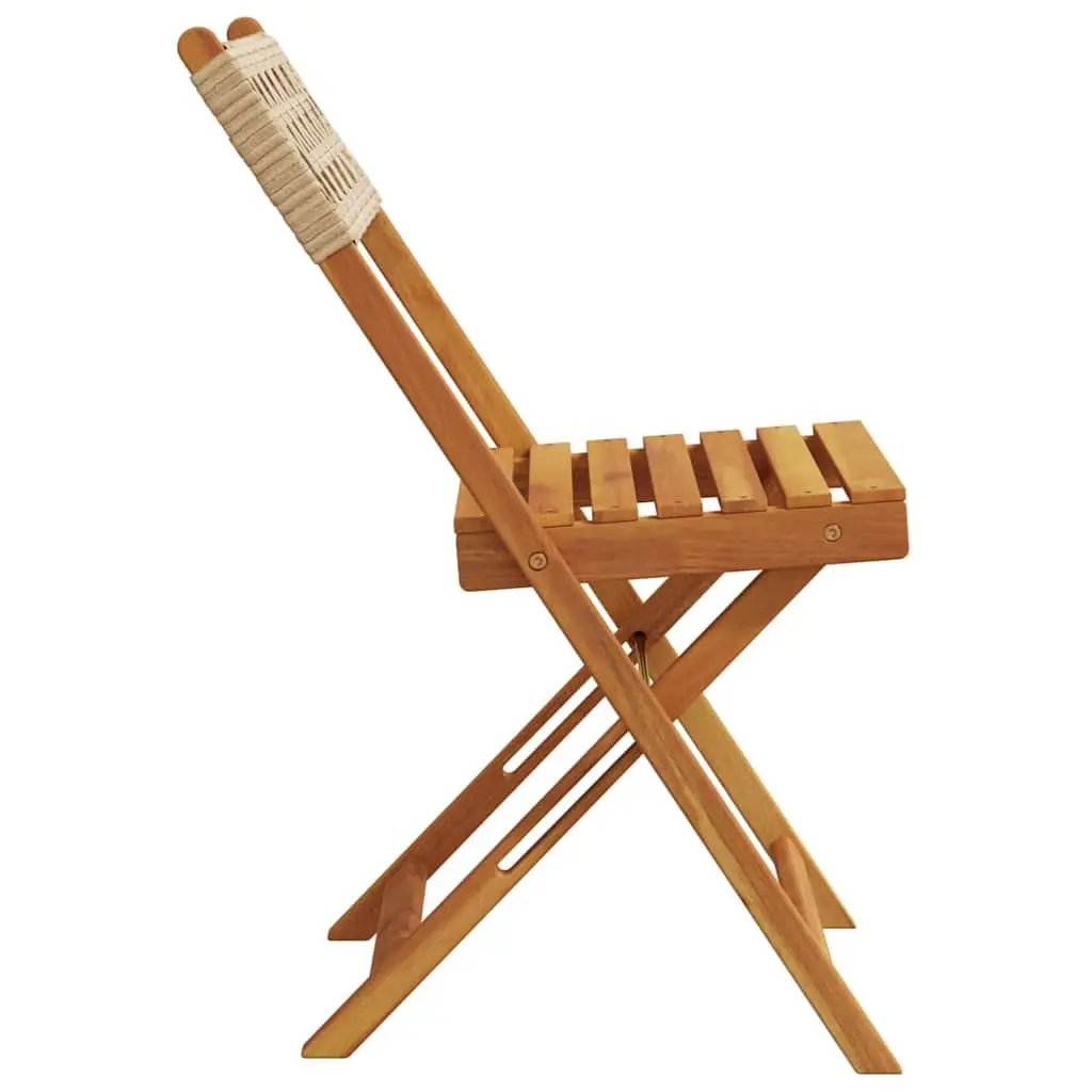 Bistro Chairs Solid Acacia Wood Poly Rattan Folding 2 pcs Beige