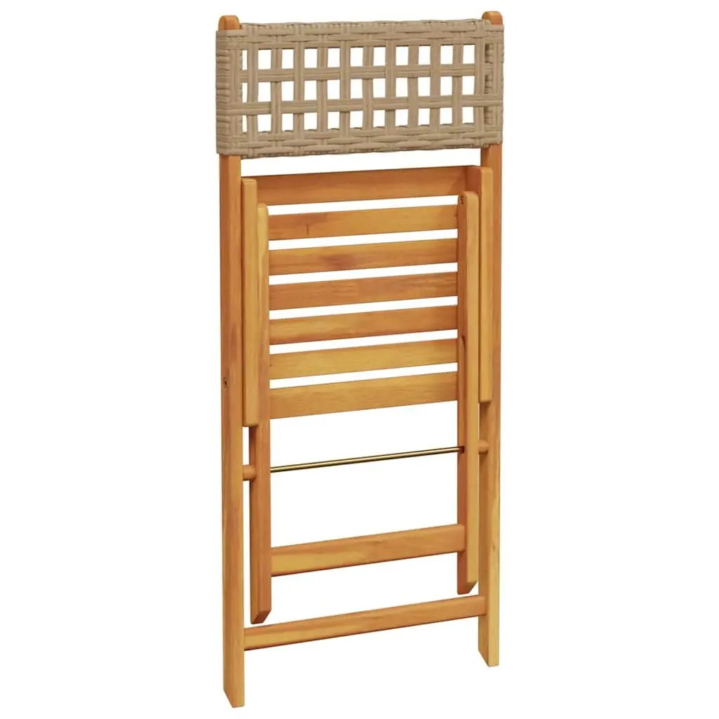 Bistro Chairs Solid Acacia Wood Poly Rattan Folding 2 pcs Beige