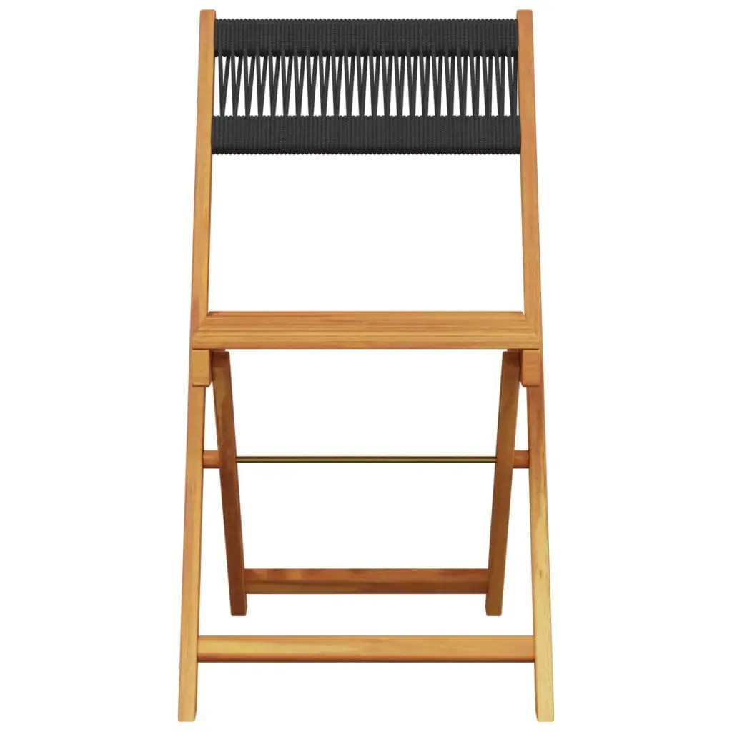 Outdoor Bistro Chairs Solid Acacia Wood Black Rope Backrest Folding 2 Piece