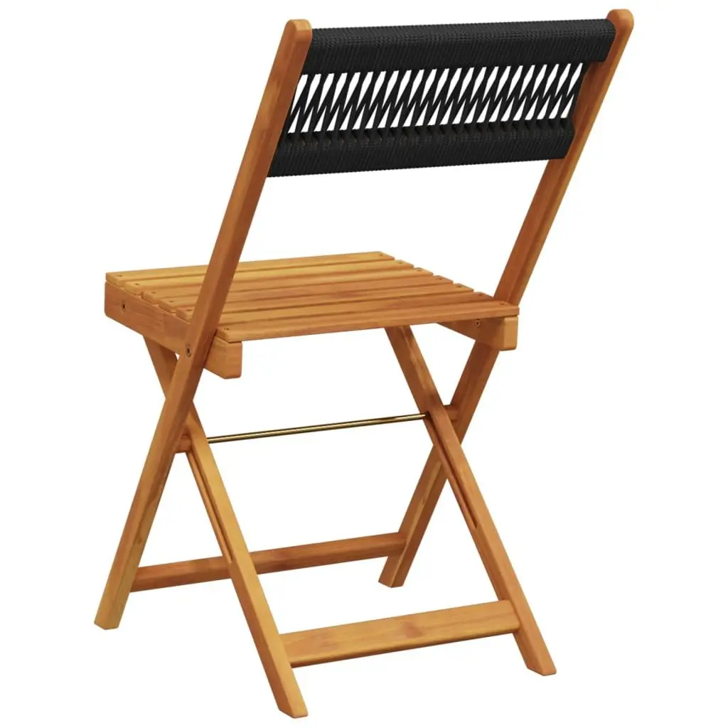 Outdoor Bistro Chairs Solid Acacia Wood Black Rope Backrest Folding 2 Piece