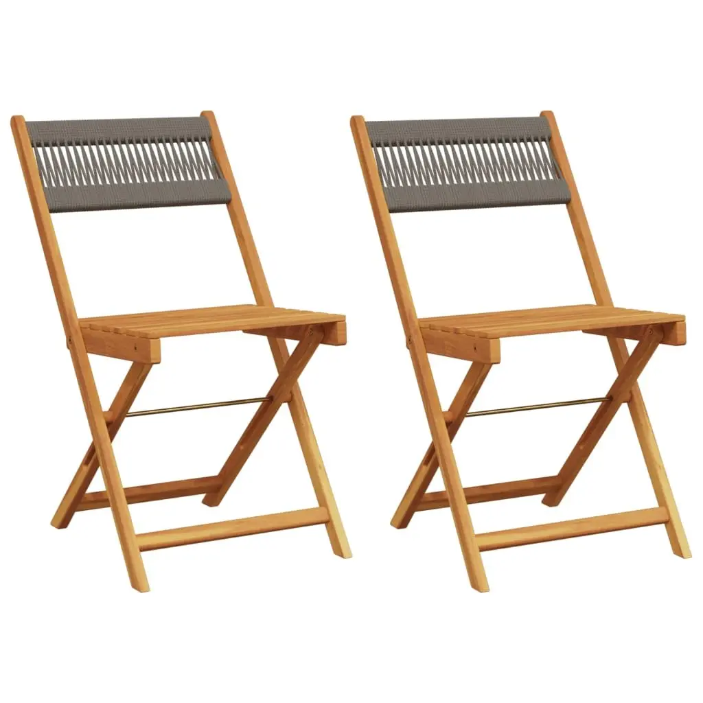 Bistro Chairs Solid Acacia Wood Grey Folding Rope Backrest 2 pcs Outdoor Seating Garden Patio