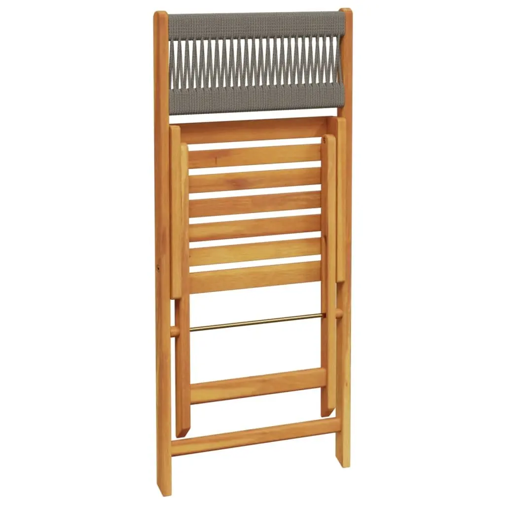 Bistro Chairs Solid Acacia Wood Grey Folding Rope Backrest 2 pcs Outdoor Seating Garden Patio