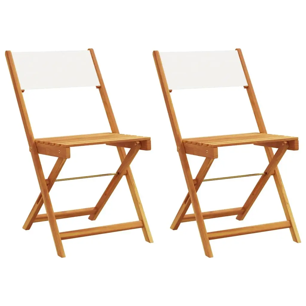 Bistro Chairs Solid Acacia Wood Foldable Backrest 2 pcs White Outdoor Seating Garden Patio