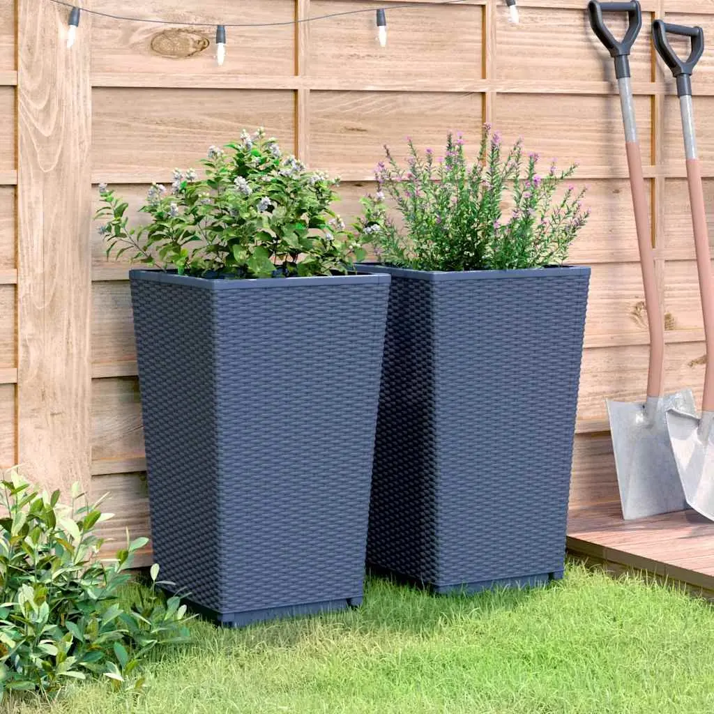 Garden Planters Polypropylene 32.5x57cm Grey Rattan Look 2 Piece Set