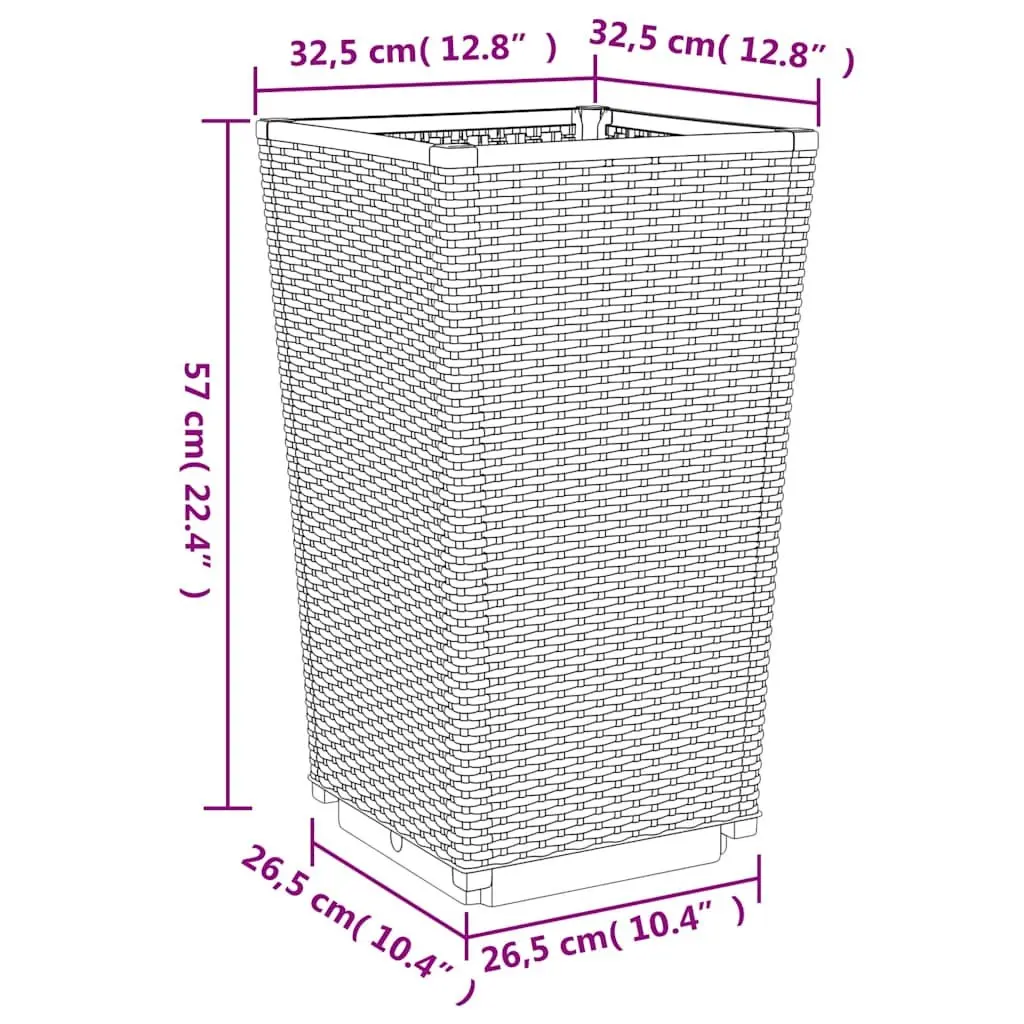 Garden Planters Polypropylene 32.5x57cm Grey Rattan Look 2 Piece Set