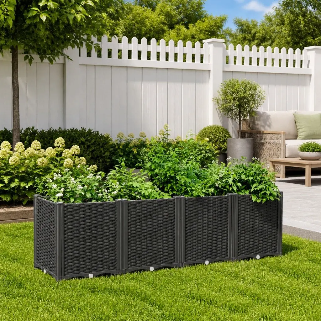 Modular Garden Planter Black 160x40x53cm Outdoor Polypropylene Flower Box for Climbing Plants and Vegetables
