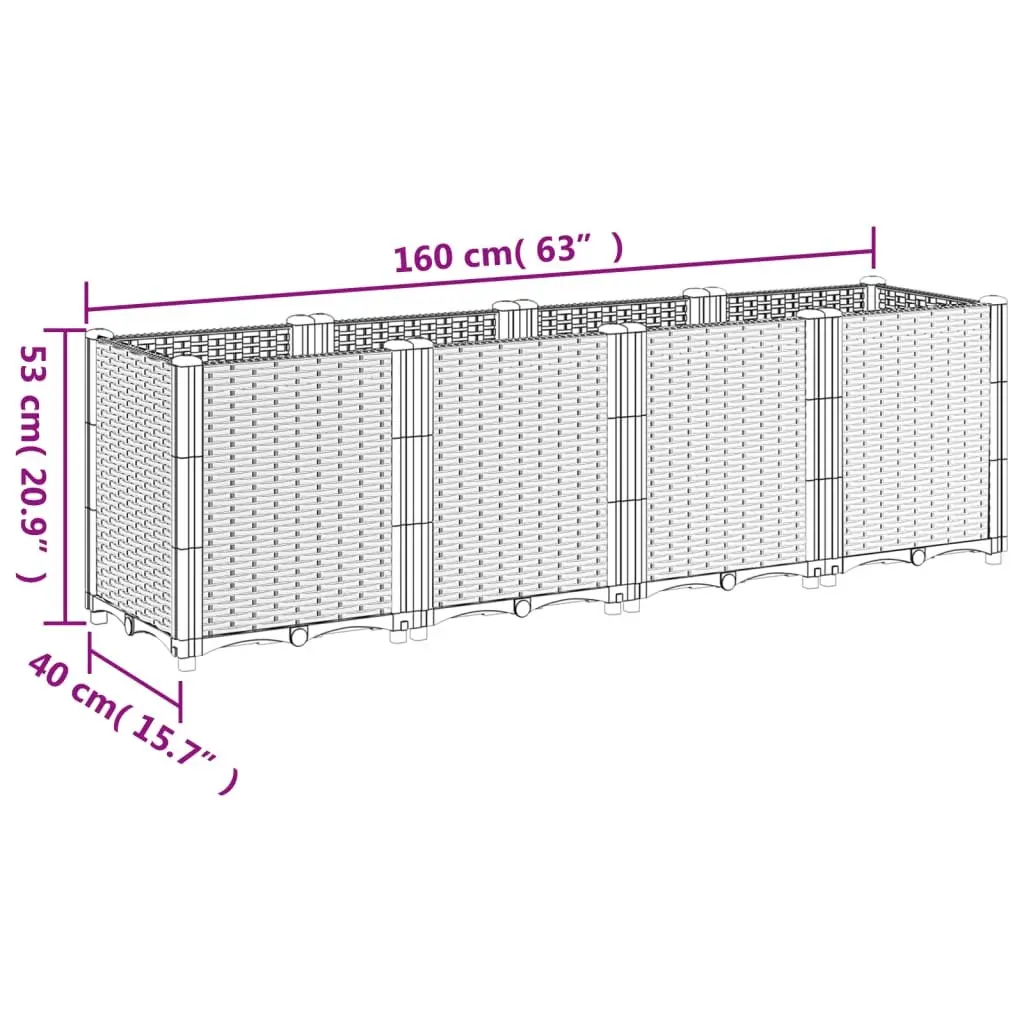 Modular Garden Planter Black 160x40x53cm Outdoor Polypropylene Flower Box for Climbing Plants and Vegetables