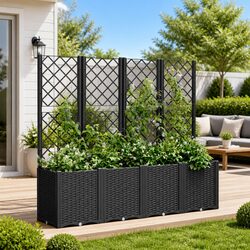 Versatile Garden Planter with Trellis for Climbing Plants - Black