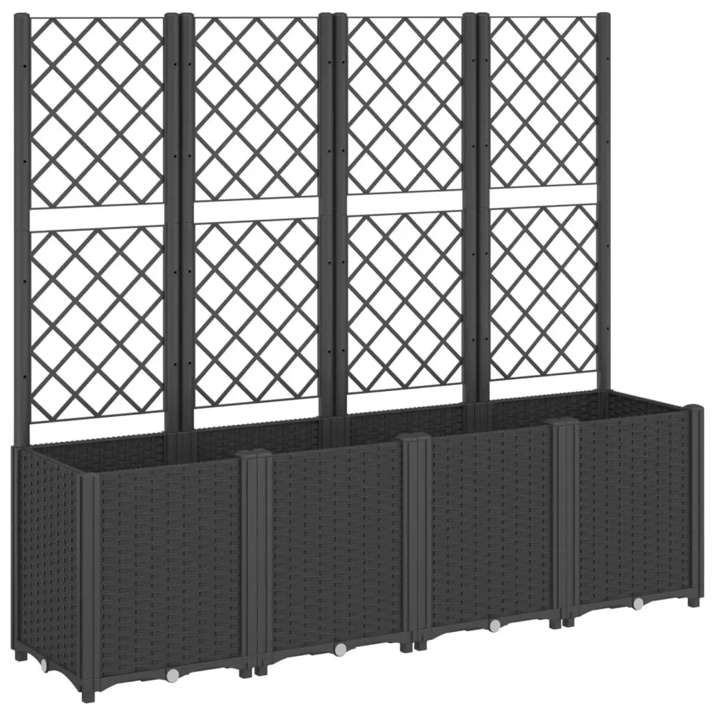 Garden Planter Polypropylene Black 160x40x140cm with Trellis for Climbing Plants Outdoor