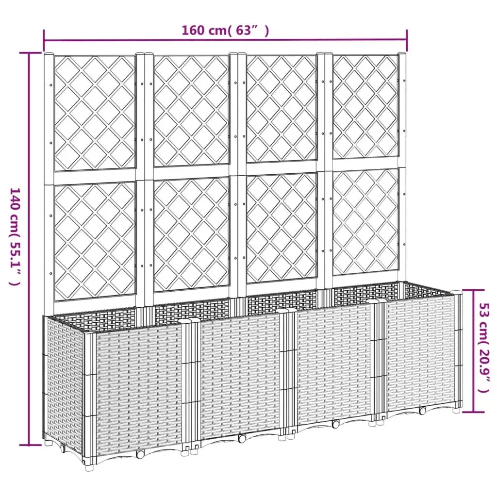 Garden Planter Polypropylene Black 160x40x140cm with Trellis for Climbing Plants Outdoor