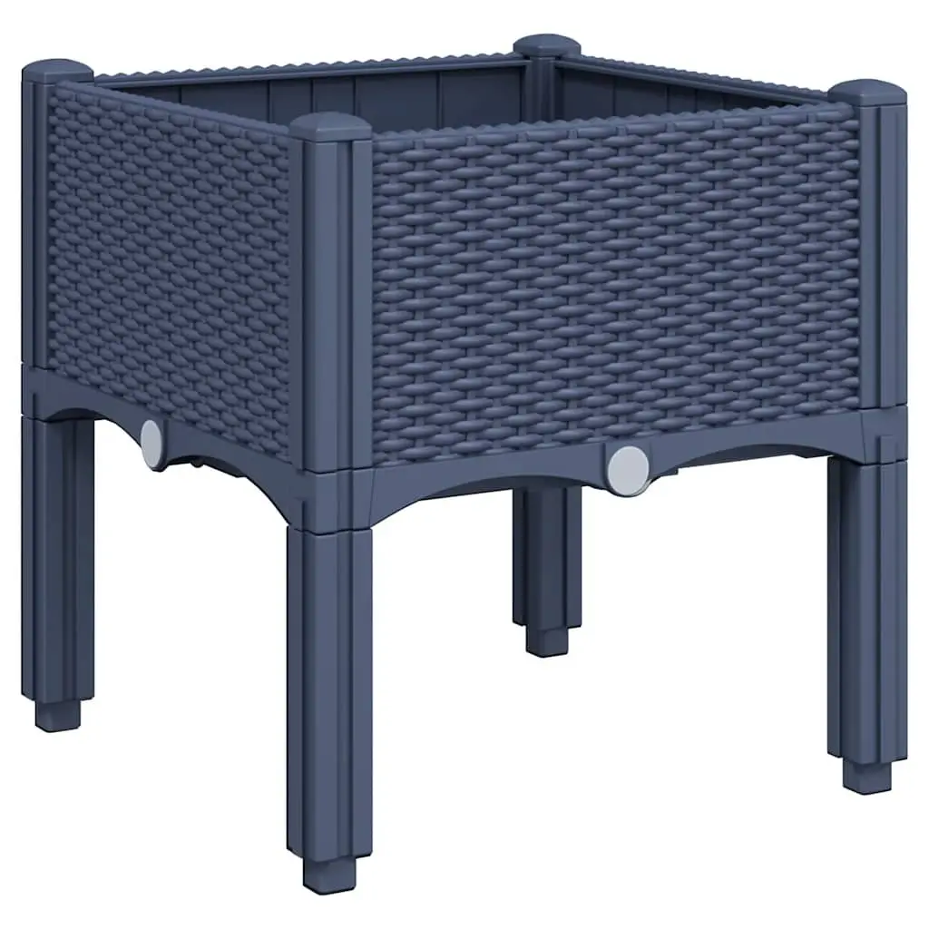 Garden Planter Box Polypropylene 40 x 40 x 42 cm Grey Rattan Look Outdoor Raised Plant Pot