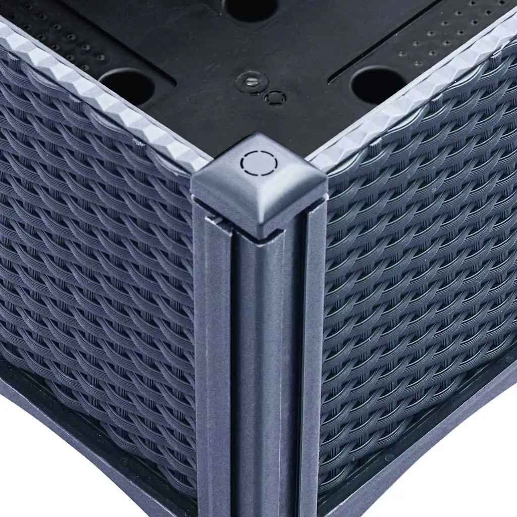 Garden Planter Box Polypropylene 40 x 40 x 42 cm Grey Rattan Look Outdoor Raised Plant Pot