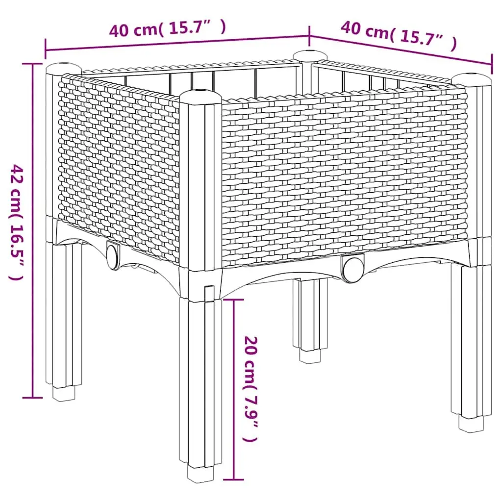 Garden Planter Box Polypropylene 40 x 40 x 42 cm Grey Rattan Look Outdoor Raised Plant Pot