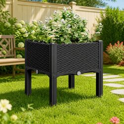 Practical Elevated Black Planter Box 40x40x42cm