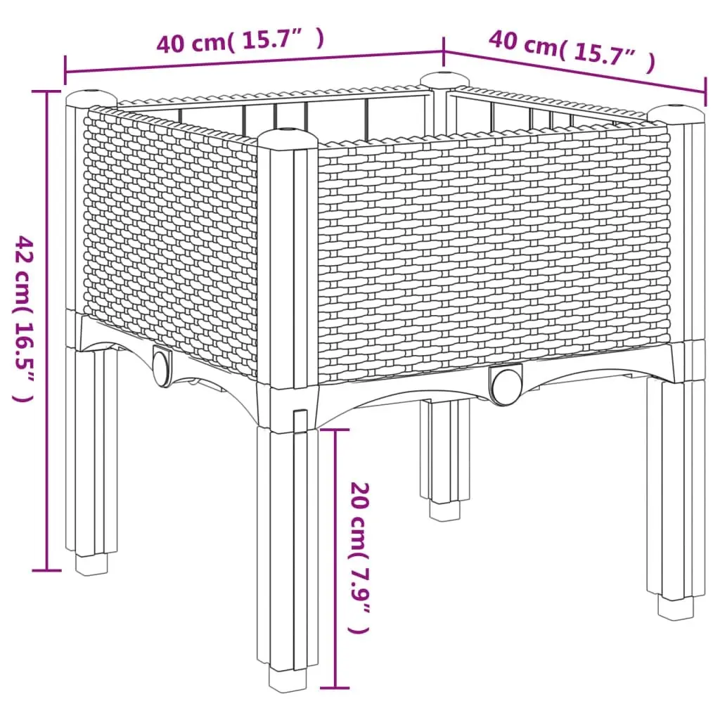 Garden Planter Box Elevated Polypropylene 40x40x42cm Black Rattan