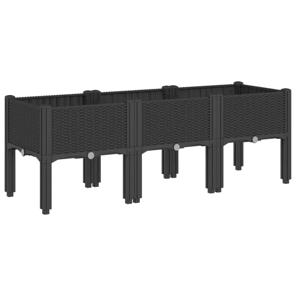 Garden Planter Polypropylene 120x40x42cm Black Rattan Look with Legs
