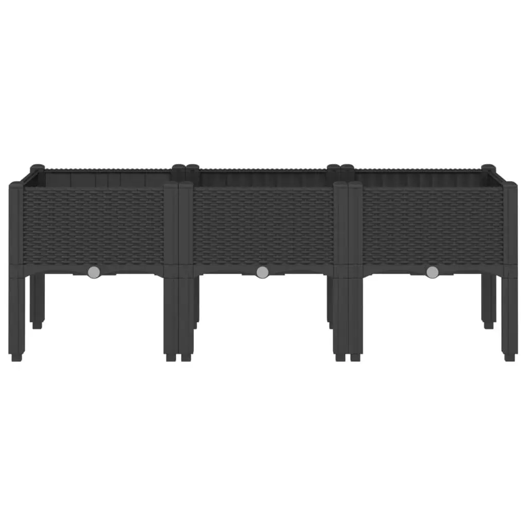 Garden Planter Polypropylene 120x40x42cm Black Rattan Look with Legs