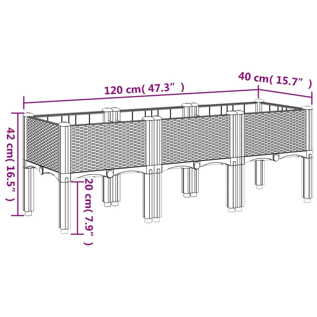 Garden Planter Polypropylene 120x40x42cm Black Rattan Look with Legs