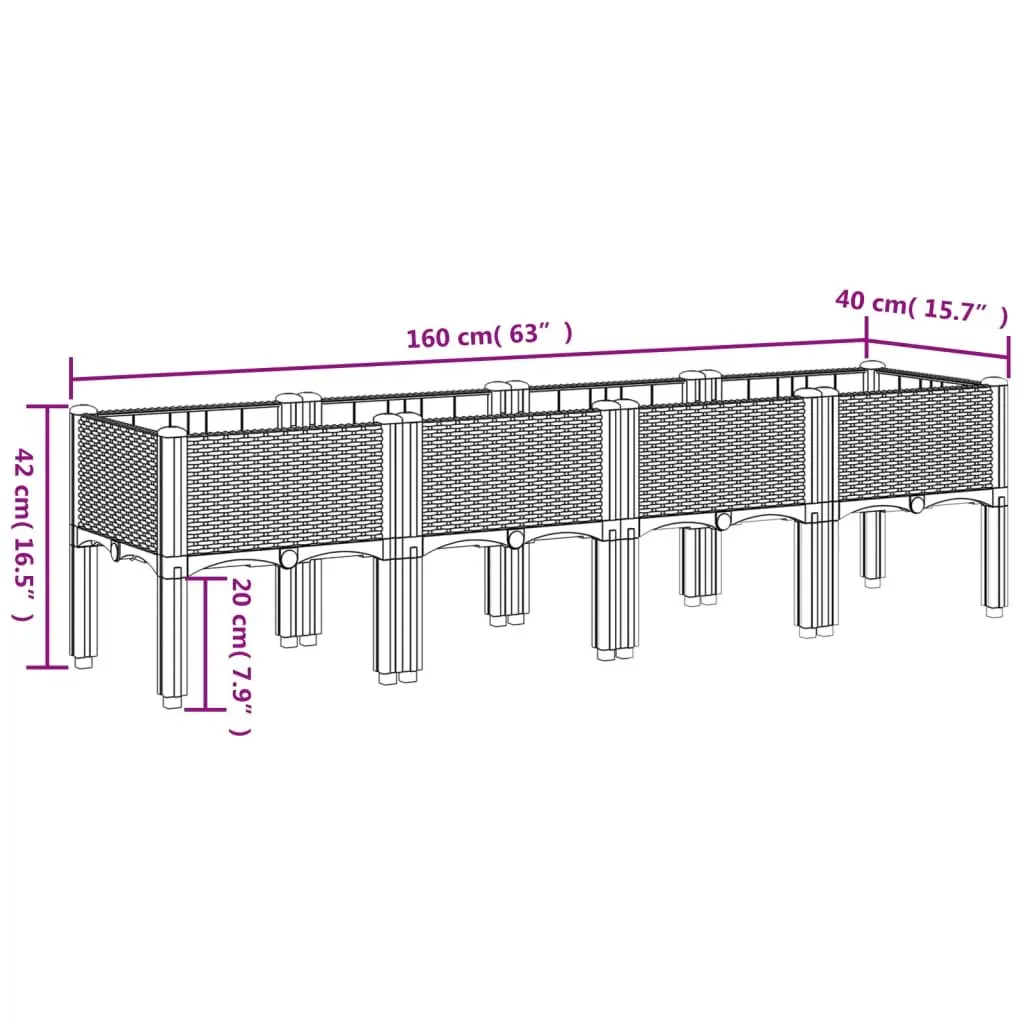Black Raised Garden Planter 160x40x42cm