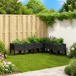 Elevated Planter Box with Rattan Look in Black
