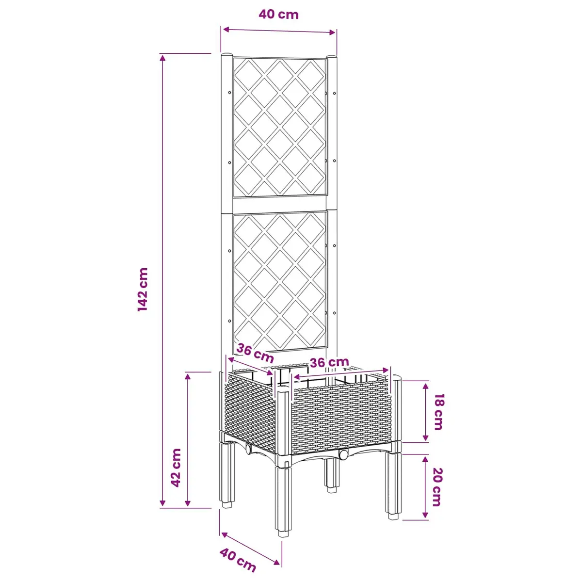 Garden Planter with Trellis Polypropylene 40x40x142cm Black