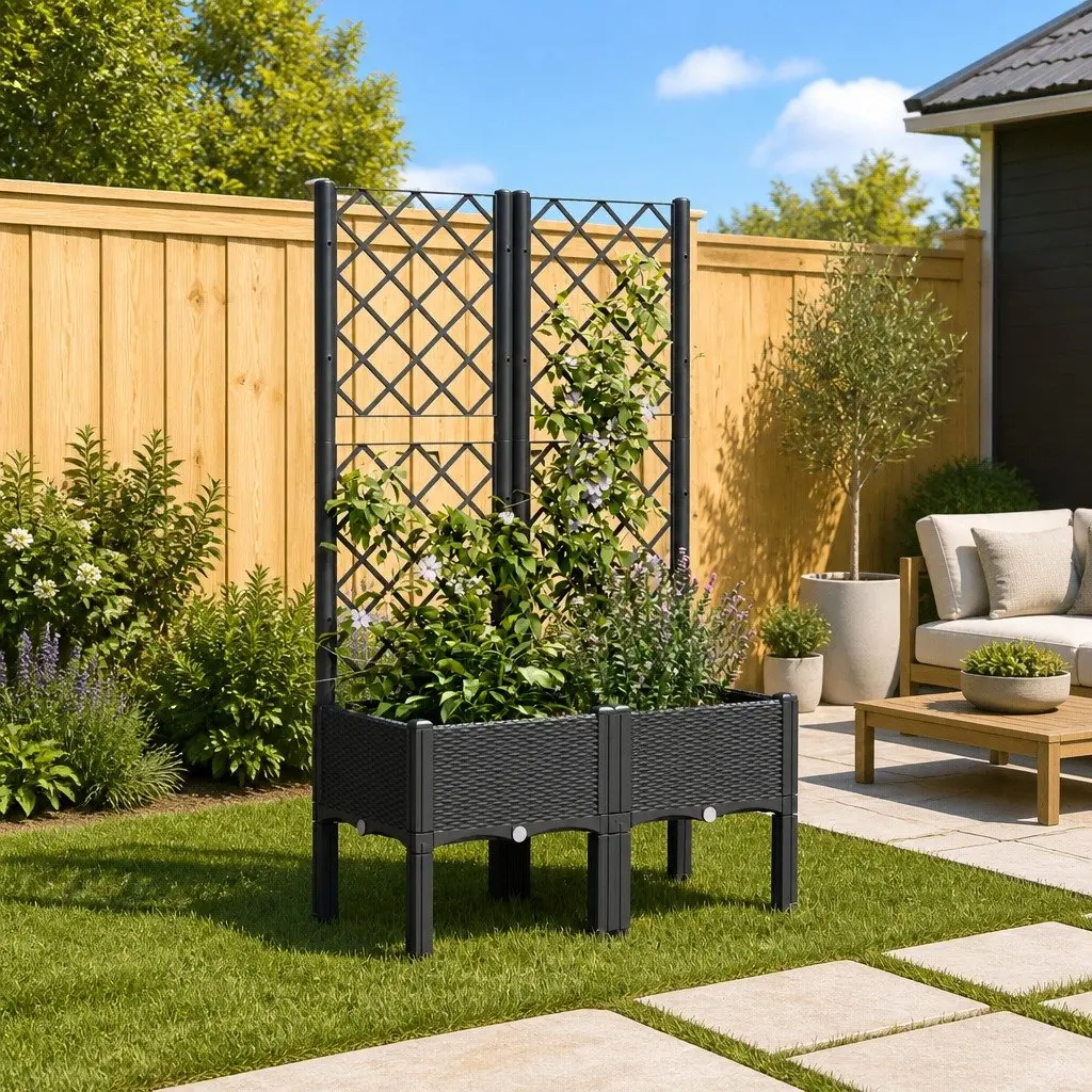 Garden Planter with Trellis Polypropylene 80x40x142cm Black