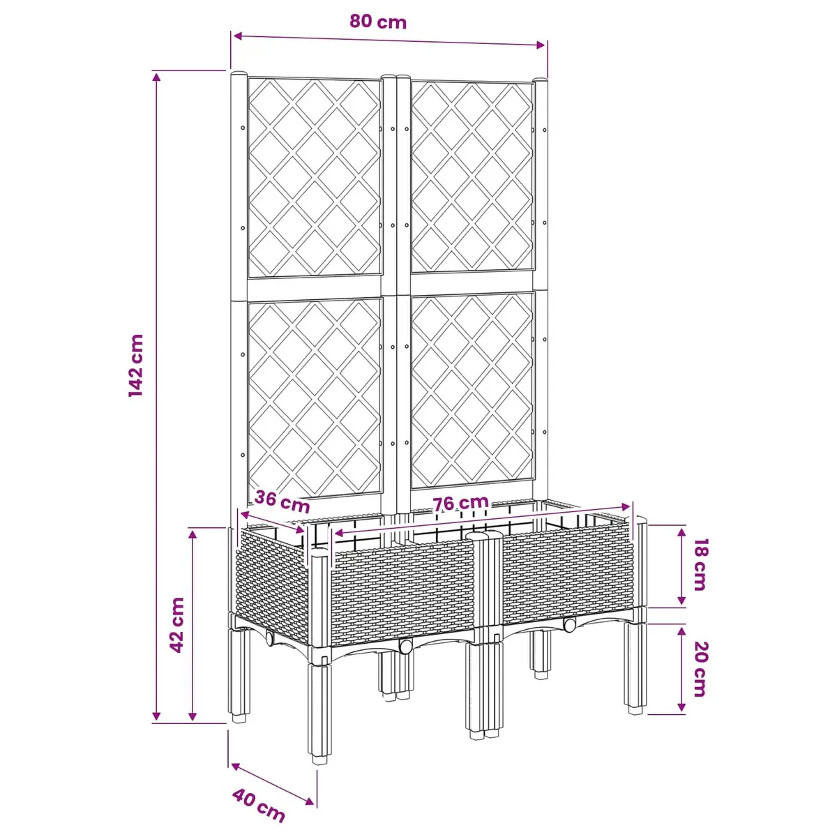 Garden Planter with Trellis Polypropylene 80x40x142cm Black