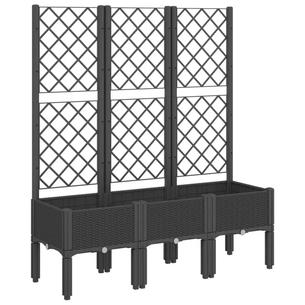 Garden Planter Elevated Black Polypropylene 120x40x142cm with Integrated Trellis for Climbing Plants Support