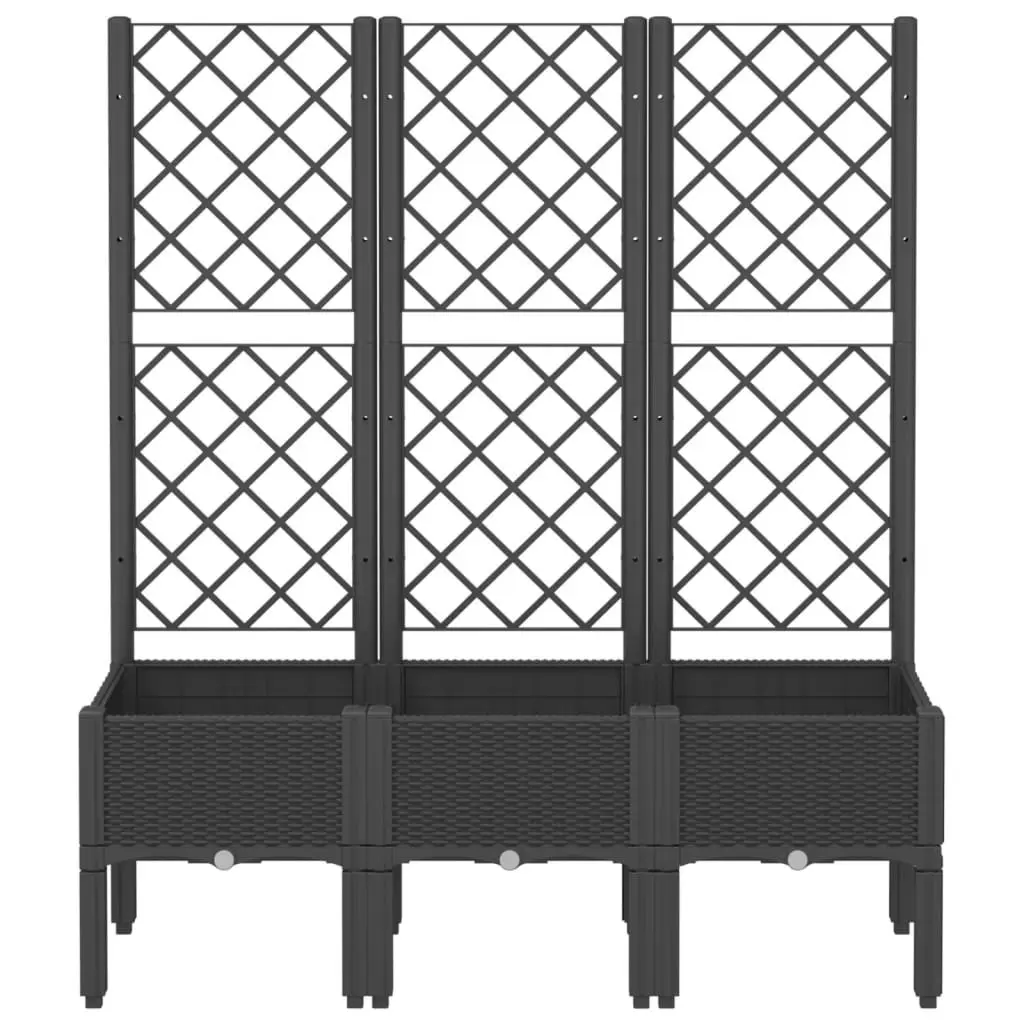 Garden Planter Elevated Black Polypropylene 120x40x142cm with Integrated Trellis for Climbing Plants Support