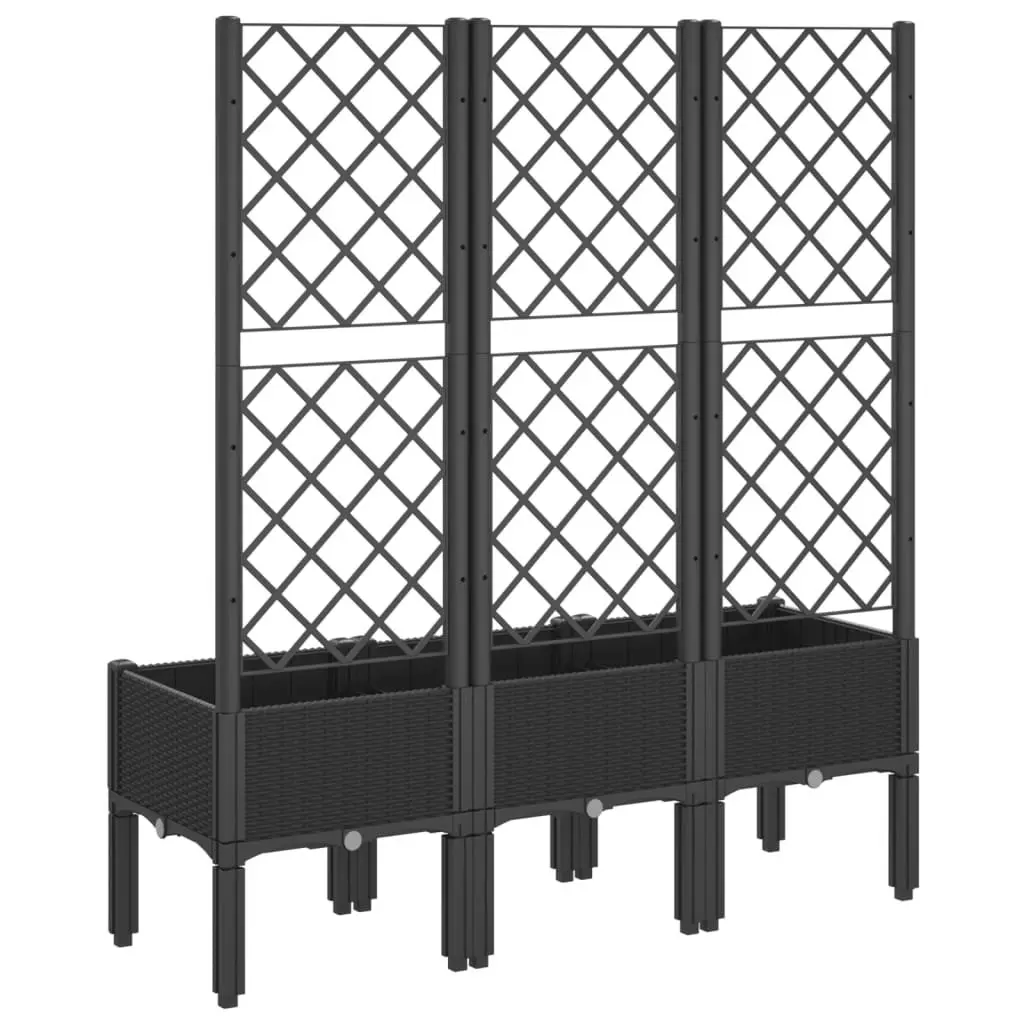 Garden Planter Elevated Black Polypropylene 120x40x142cm with Integrated Trellis for Climbing Plants Support