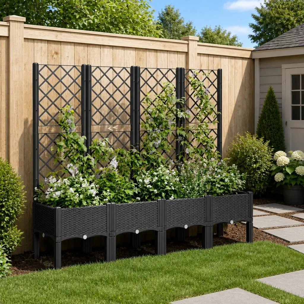 Garden Planter with Trellis Black 160x40x142cm Outdoor Climbing Plant Support