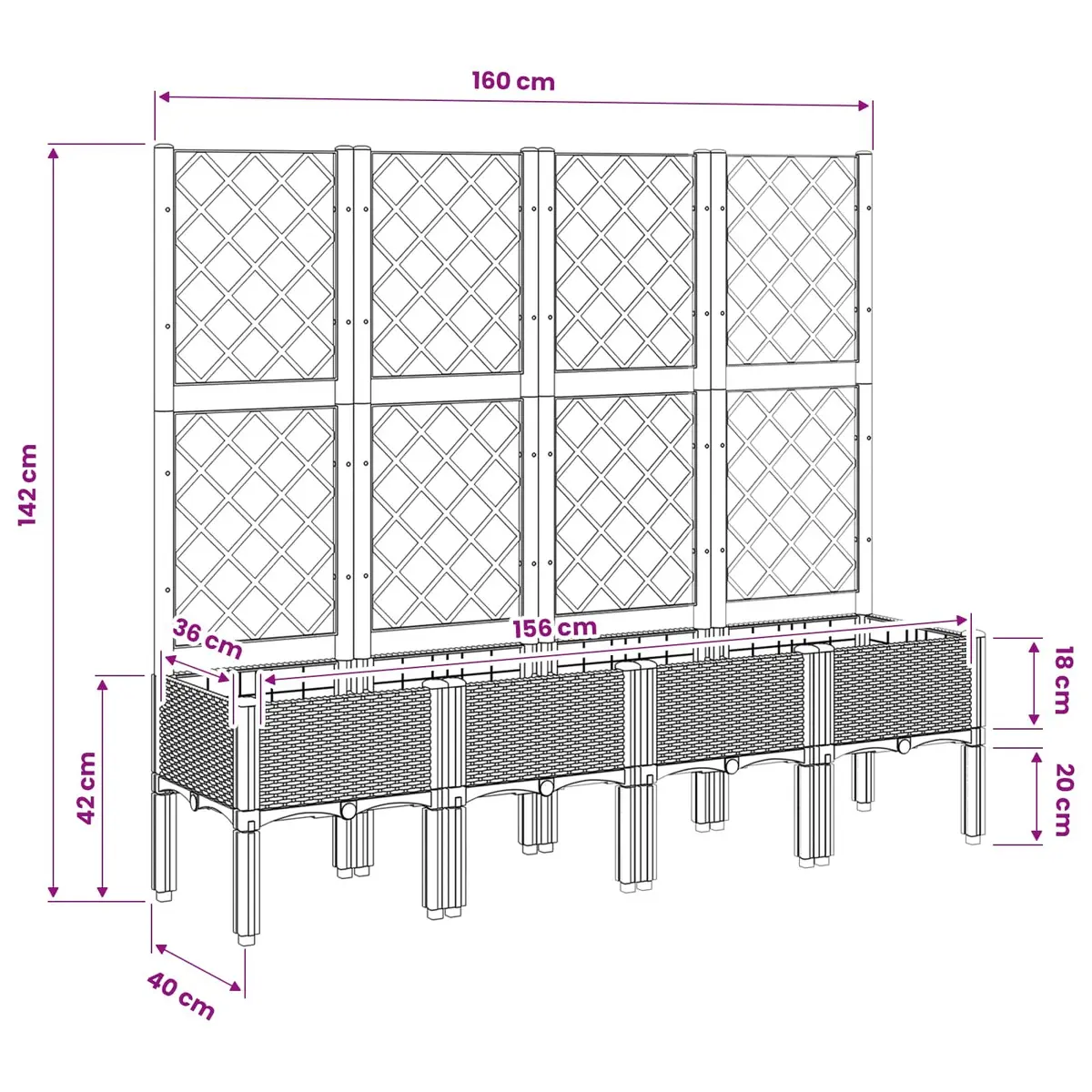 Garden Planter with Trellis Black 160x40x142cm Outdoor Climbing Plant Support