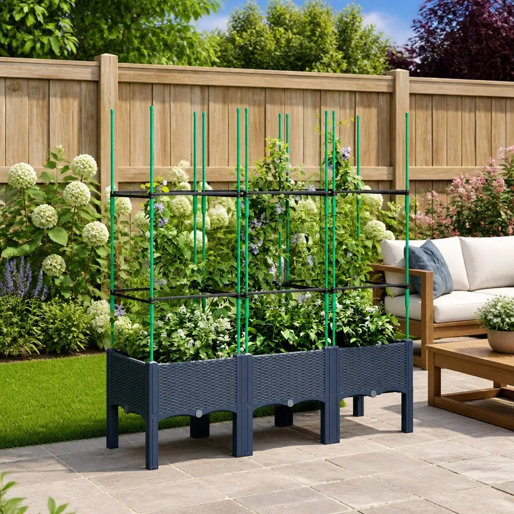 Garden Planter Polypropylene 120 x 40 x 142.5 cm Grey with Trellis Support for Climbing Plants