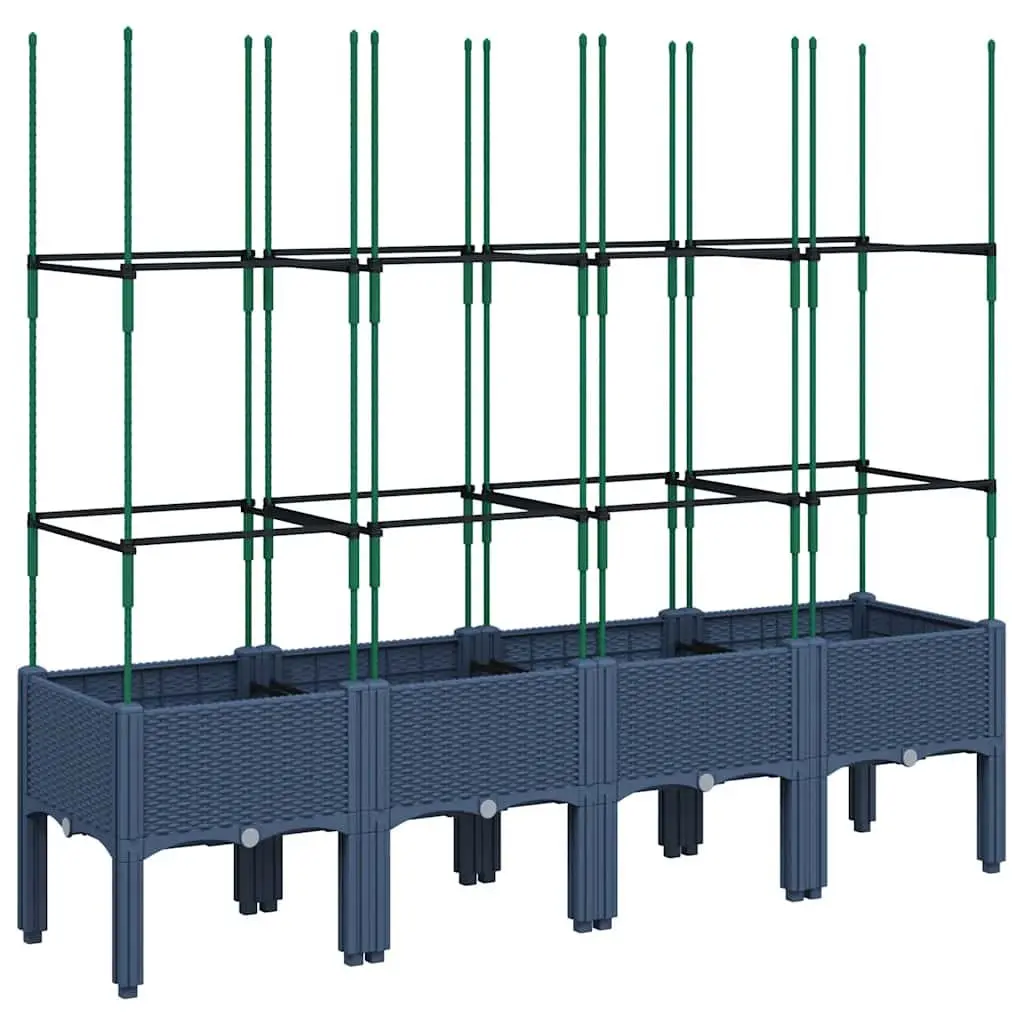 Garden Planter Polypropylene 160 x 40 x 142.5 cm Grey with Trellis Support for Climbing Plants