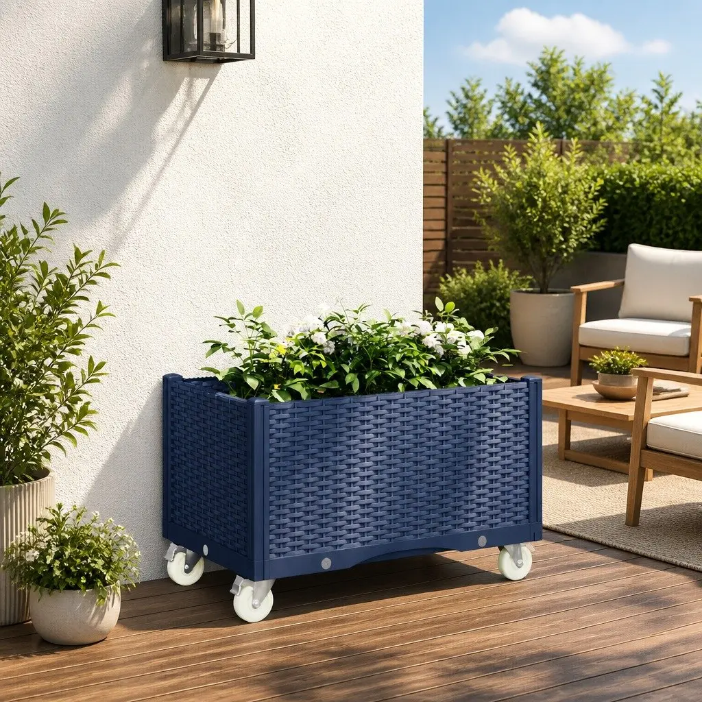 Garden Planter Polypropylene Grey 80L x 50W x 54H cm with Wheels and Trellis for Climbing Plants