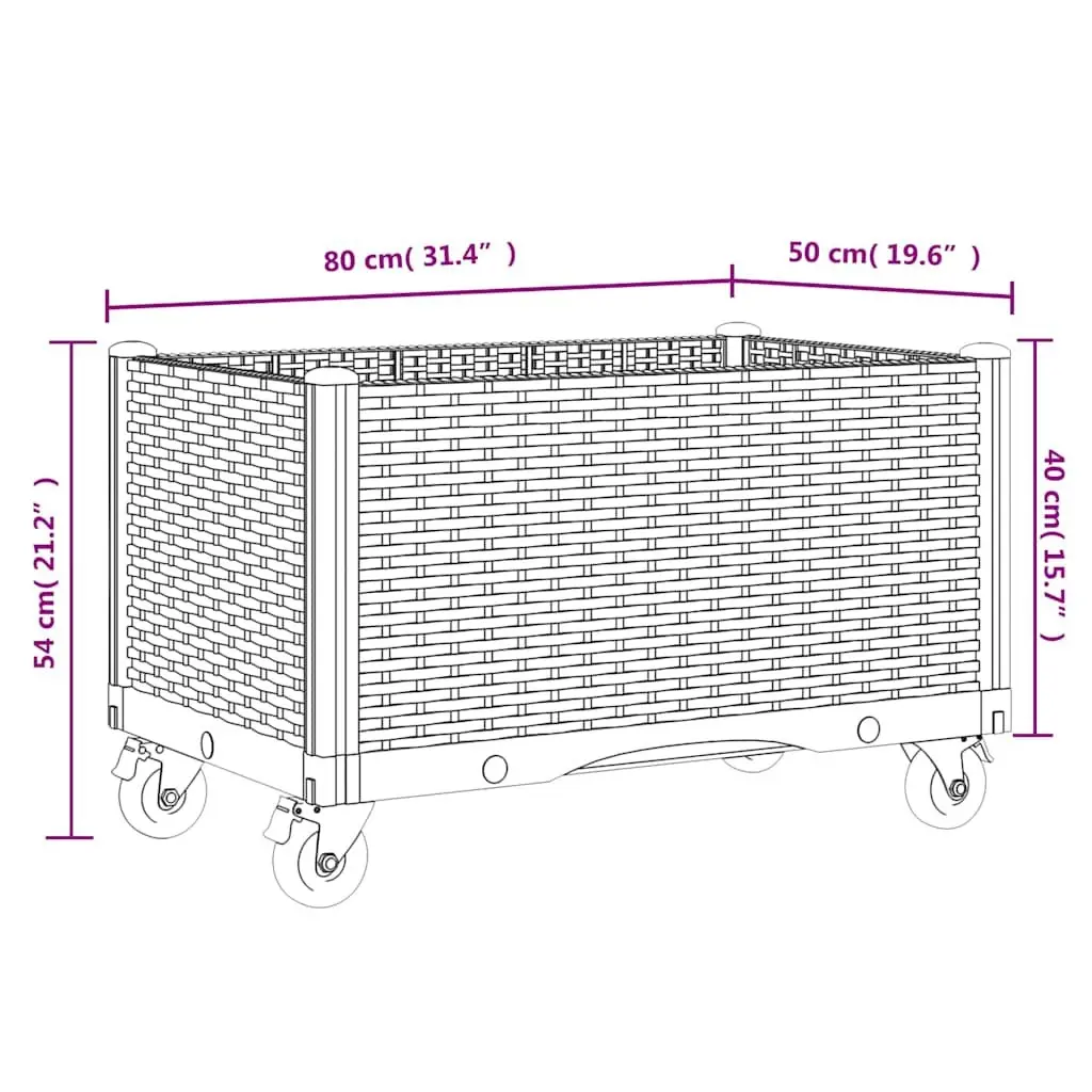 Garden Planter Polypropylene Grey 80L x 50W x 54H cm with Wheels and Trellis for Climbing Plants
