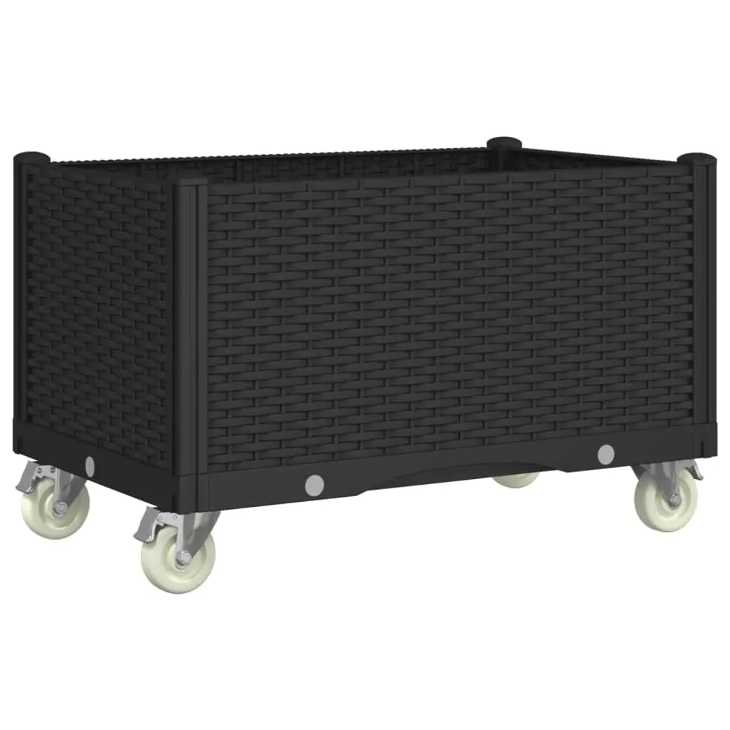 Garden Planter with Wheels Polypropylene 80 x 50 x 54 cm Black Rattan Look