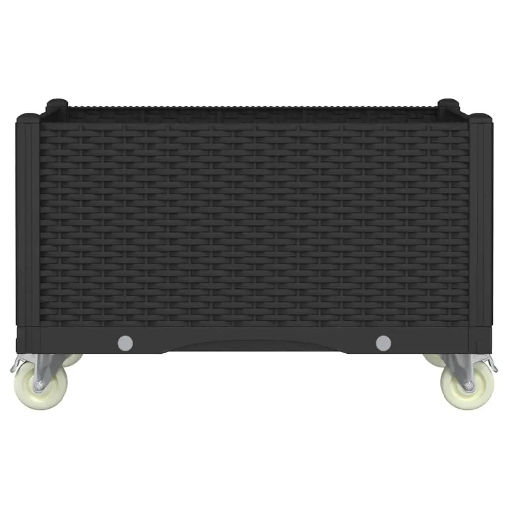 Garden Planter with Wheels Polypropylene 80 x 50 x 54 cm Black Rattan Look
