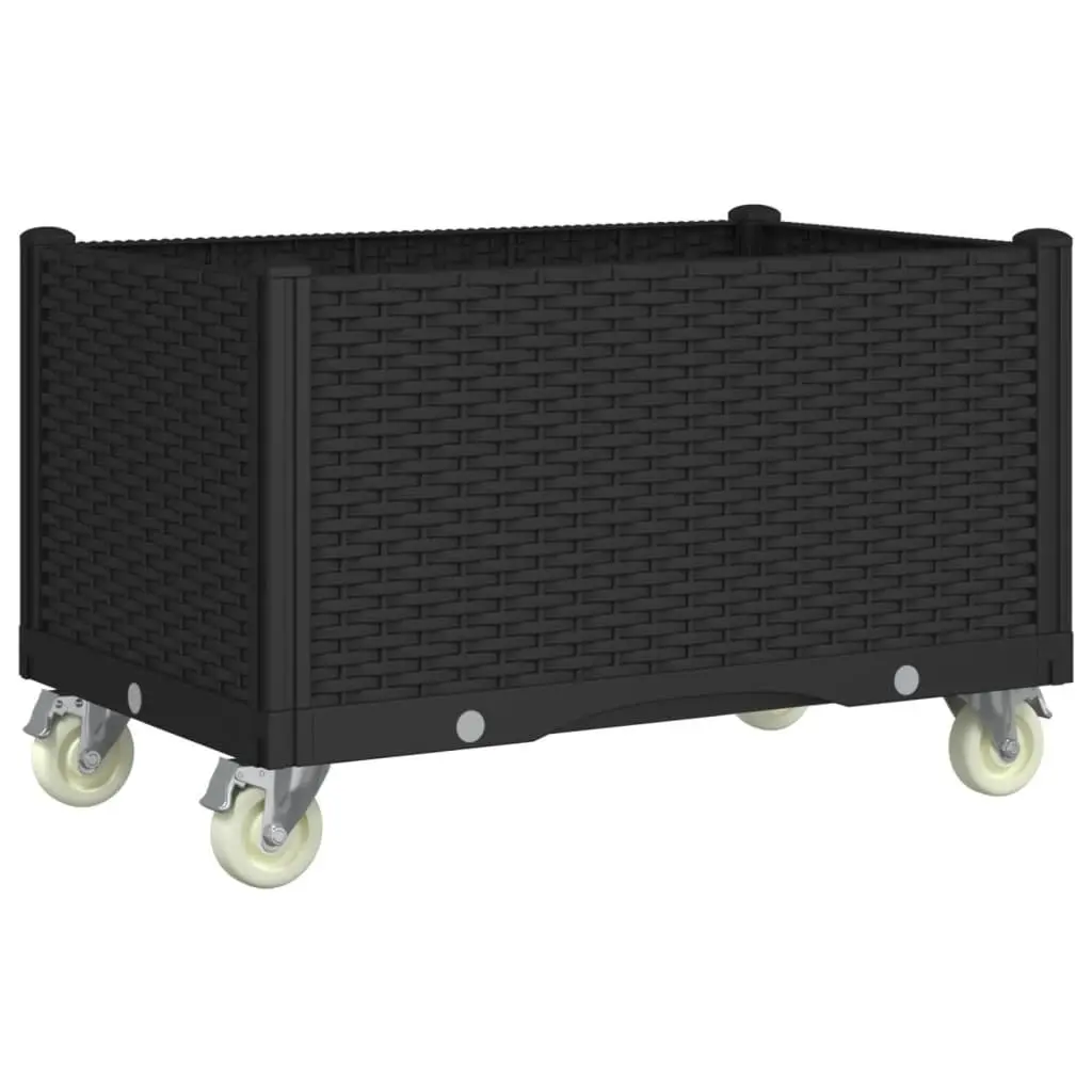 Garden Planter with Wheels Polypropylene 80 x 50 x 54 cm Black Rattan Look